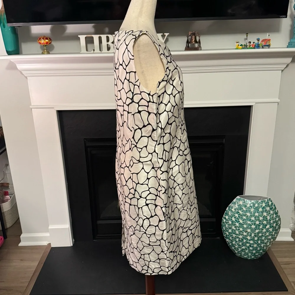 Doncaster 100% Silk Sheath Dress | Black & Cream Abstract Print | Size 12 - Picture 4 of 10